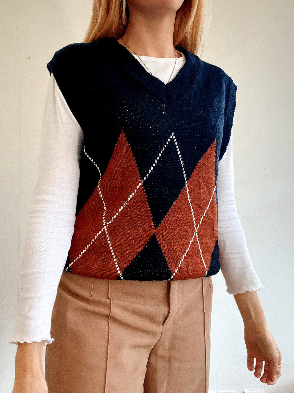 Gilet vintage sans manche noir et brun