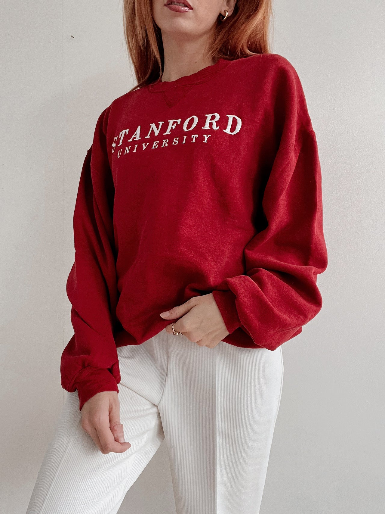 Pull vintage américain rouge foncé brodé XL