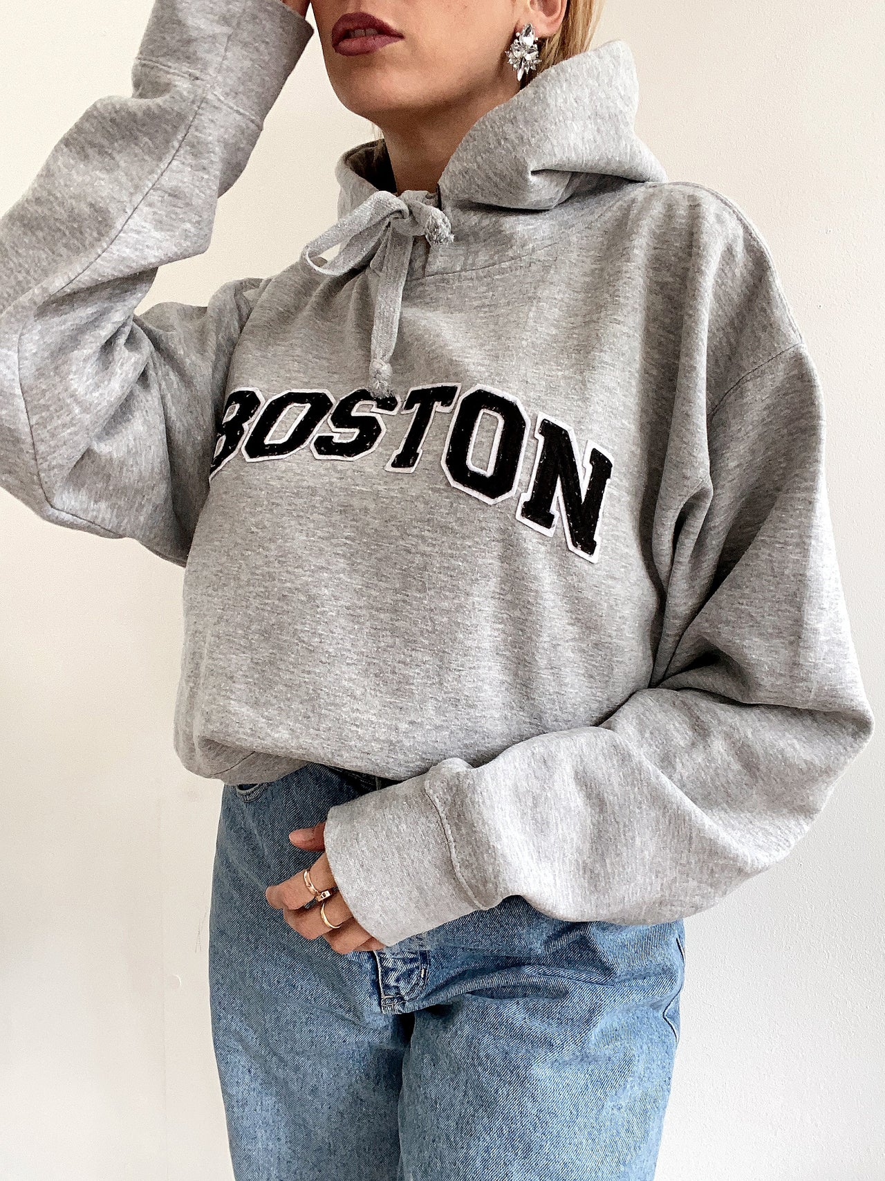 Pull vintage américain gris Boston XL