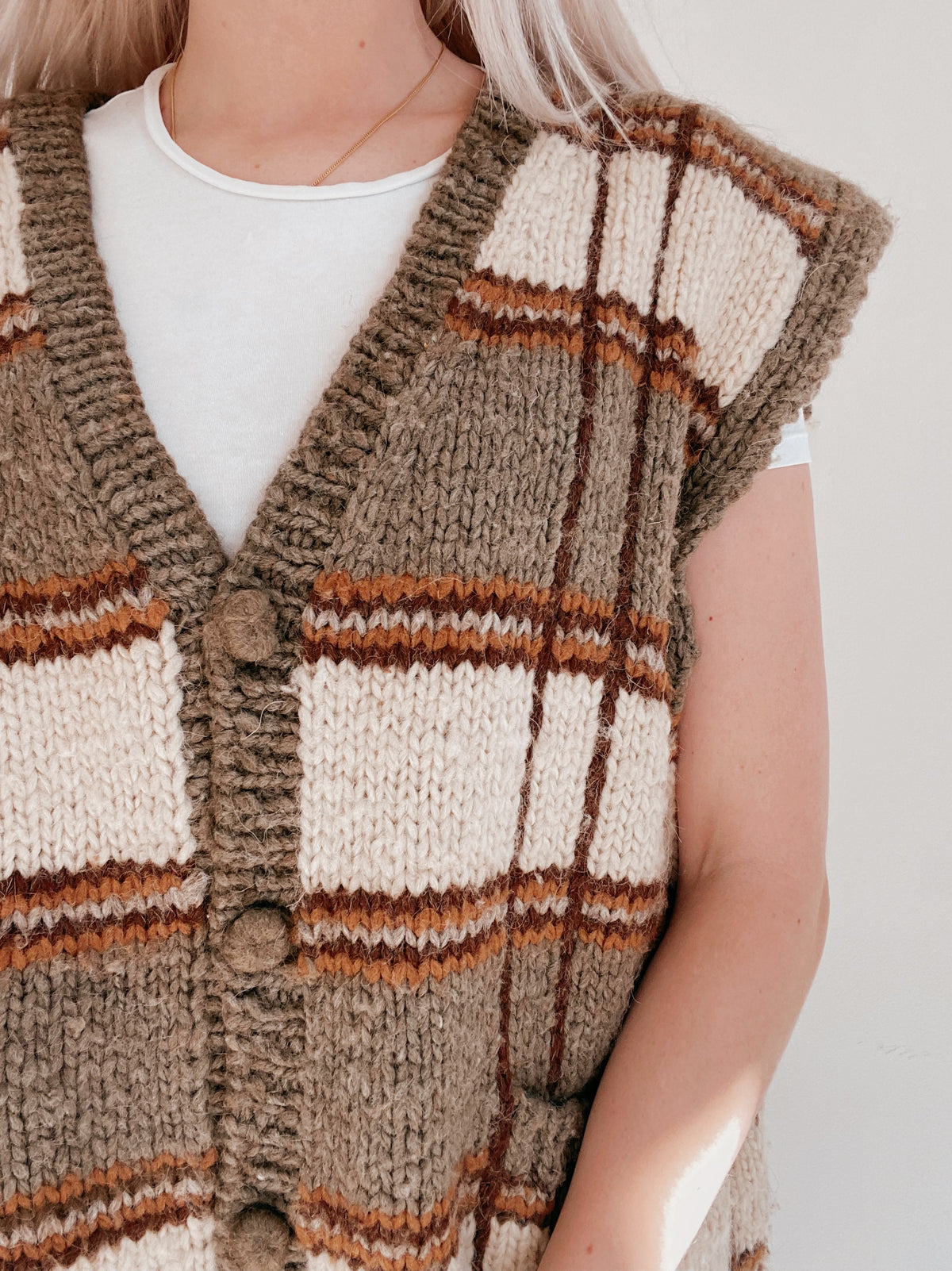 Gilet en laine brun et beige XXL