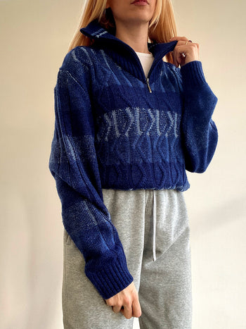 Pull vintage en laine bleu L