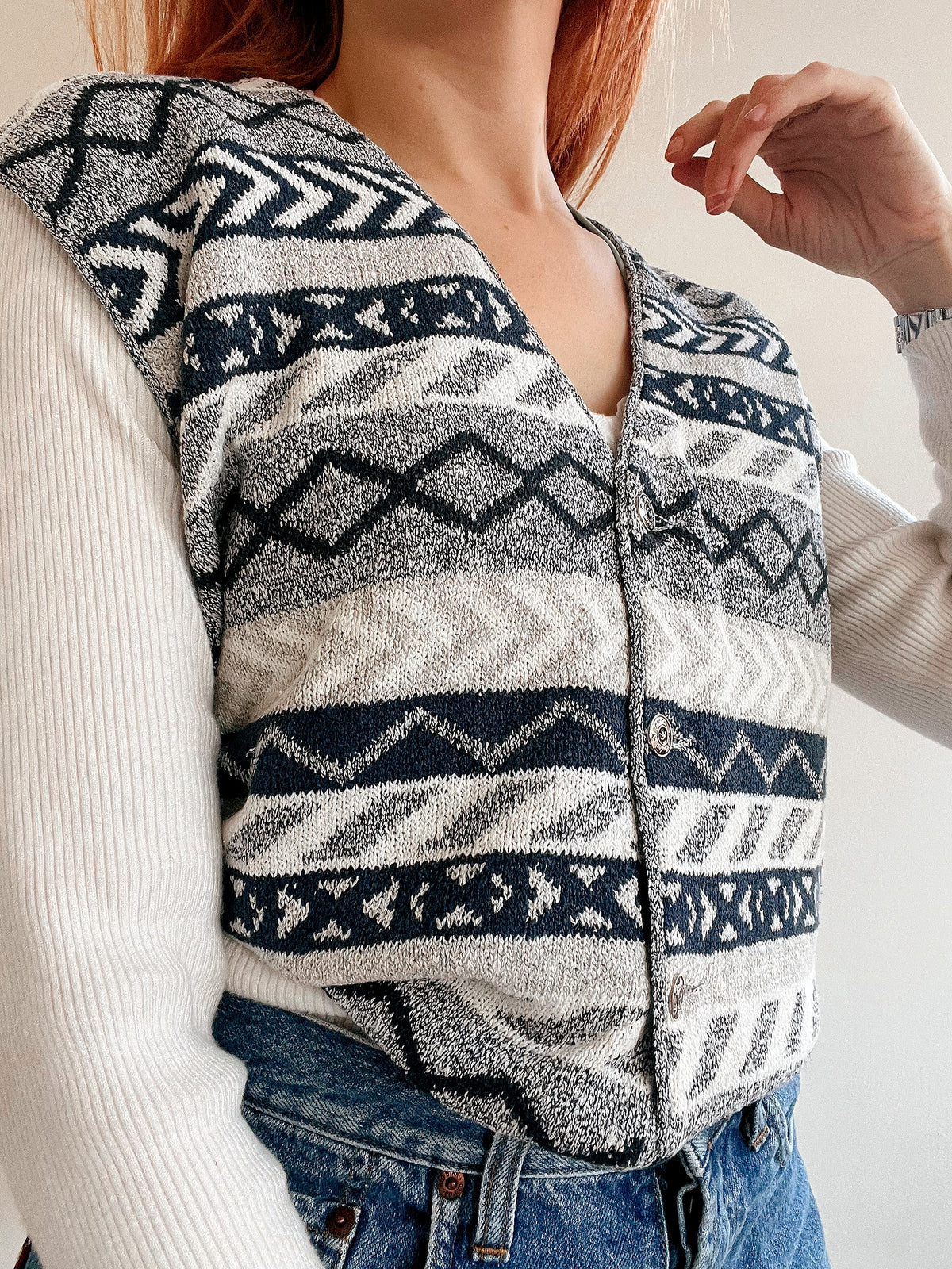 Gilet sans manche gris et bleu en maille M