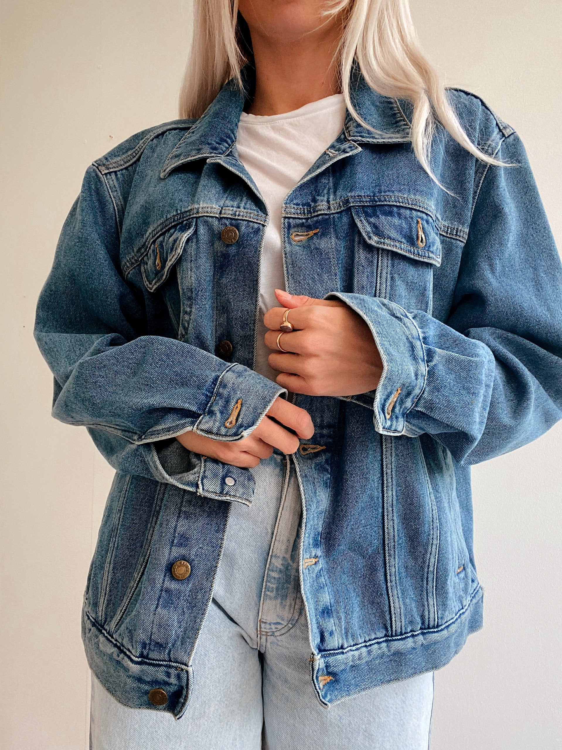 Blaue Vintage-Jeansjacke L