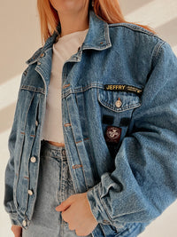 White and blue jacket with orange collar Adidas XL