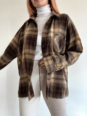 Chemise vintage brune à carreaux en laine L