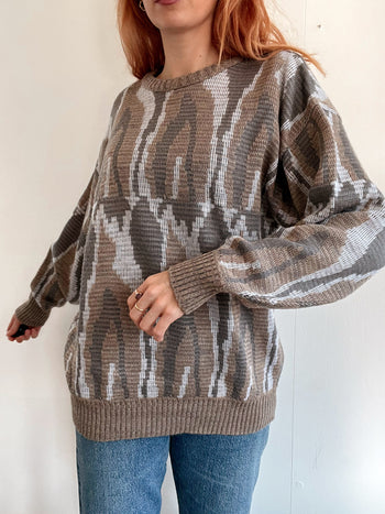 Pull vintage en maille beige