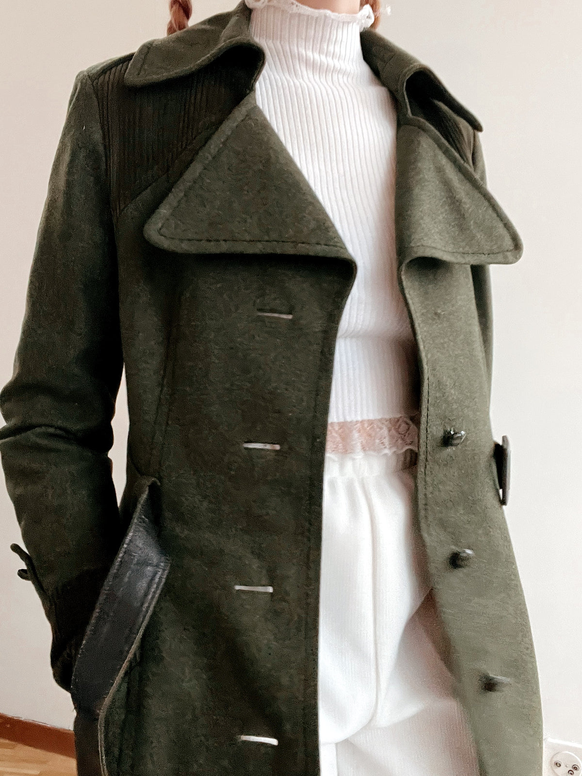 Vintage Khaki-Wollmantel S/M