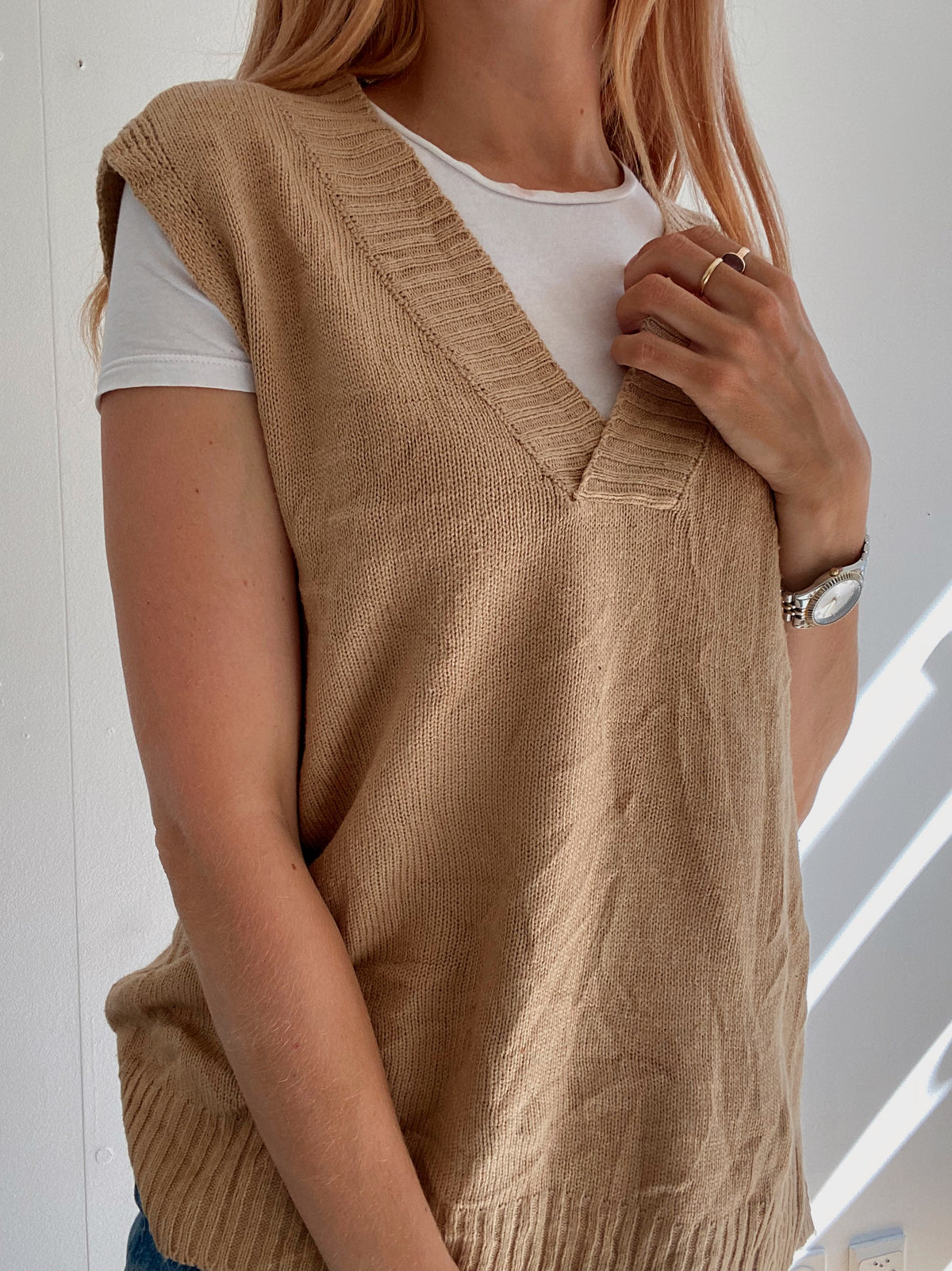 Gilet vintage sans manche en laine beige