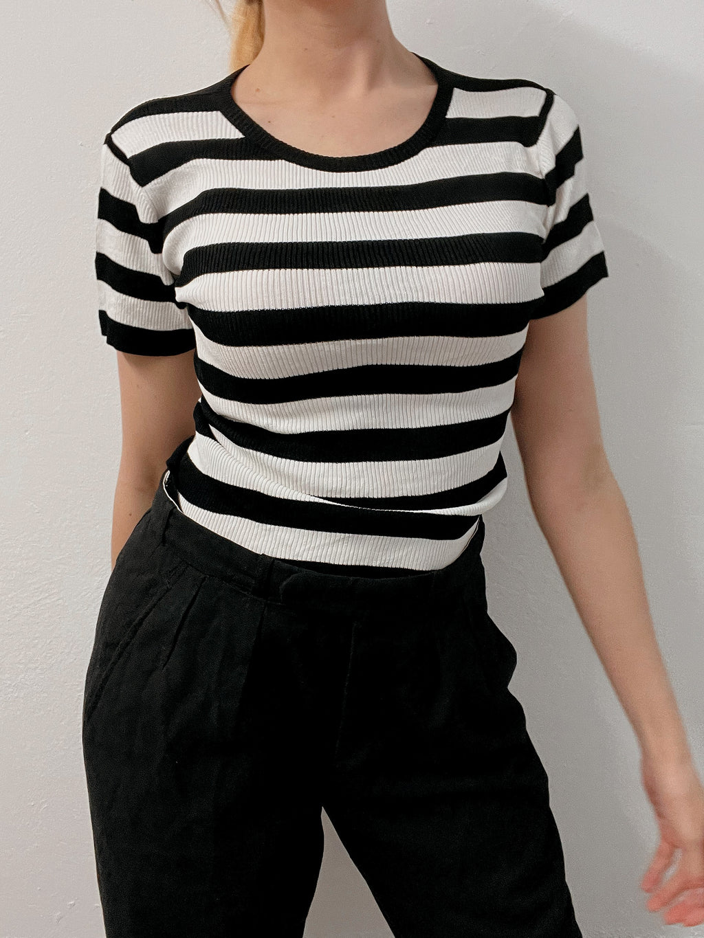 Vintage schwarz-weiß gestreiftes Top S