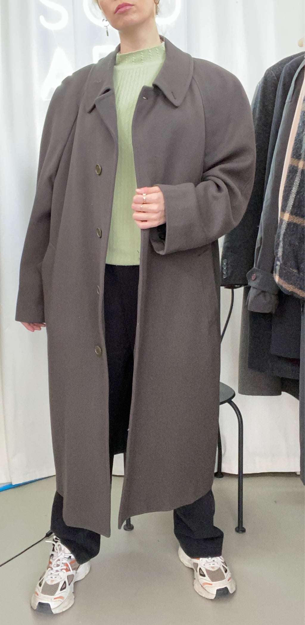 XL-übergroßer Wollmantel in Khaki