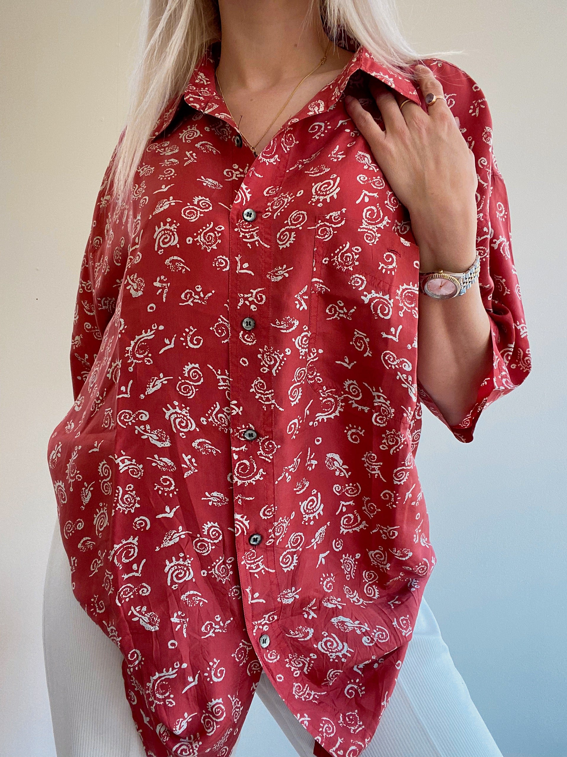 Chemise Vintage 80/90s rouge à motifs