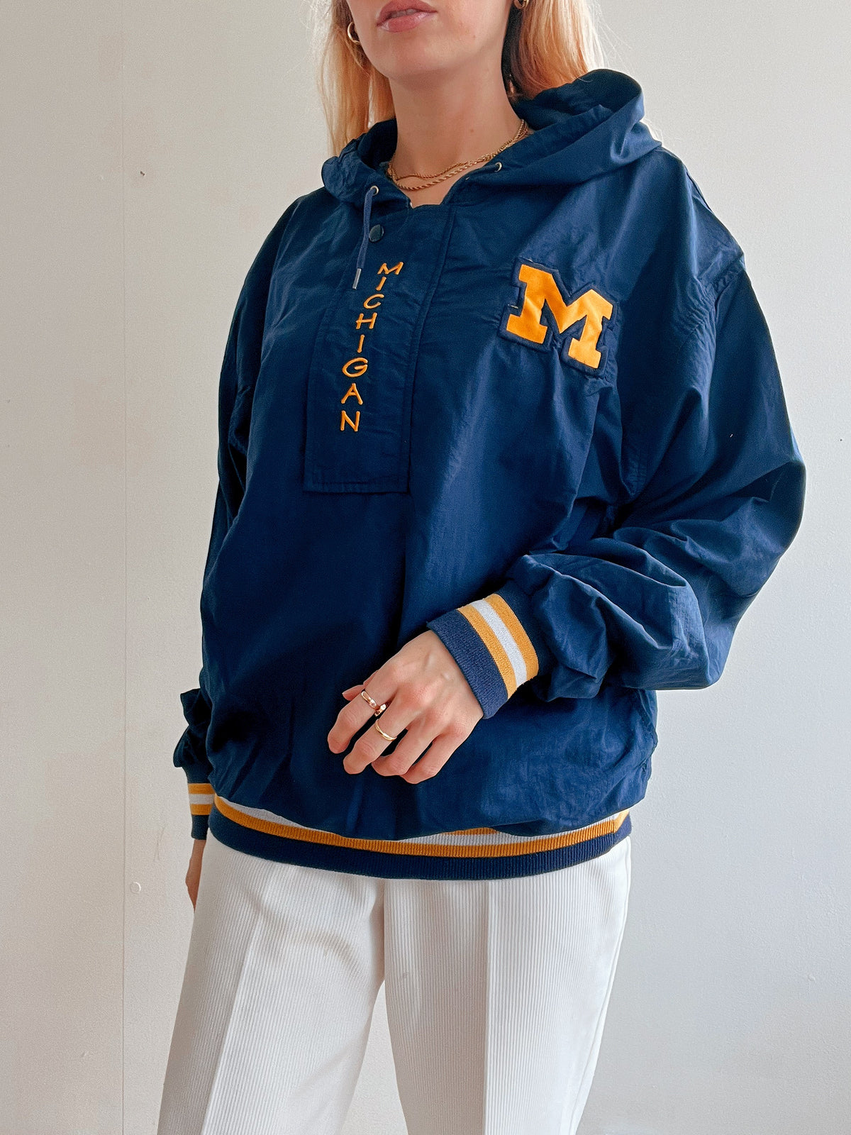 White and blue jacket with orange collar Adidas XL