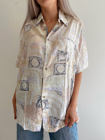 Chemise Vintage 80/90s beige à motifs