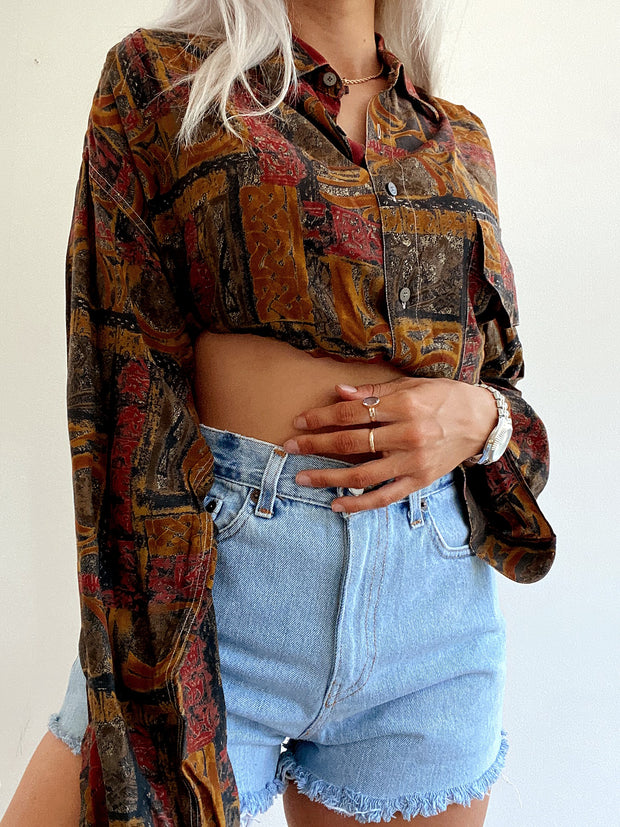 Chemise Vintage 80/90s marron à motifs