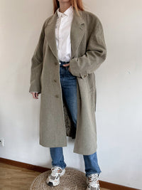Vintage Wollmantel Taupe/Grün L
