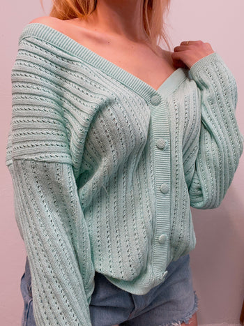 Cardigan en coton vert d’eau M