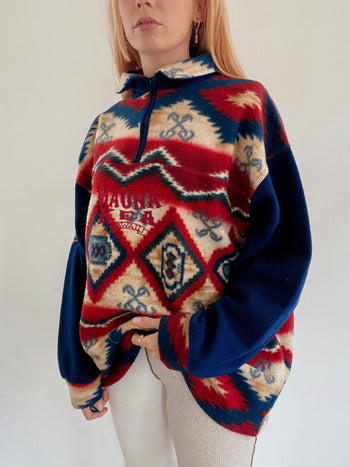 Polaire vintage bleue foncée/rouge L