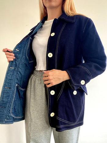 Veste vintage bleue en laine et jeans S/M