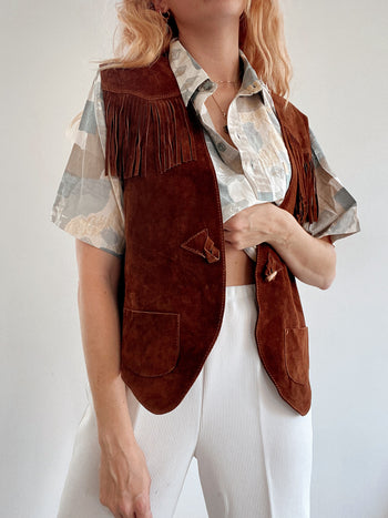 Gilet vintage indie brun en daim M/L