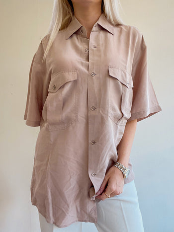 Vintage 80/90s beige and khaki shirt with patterns L