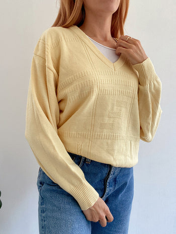 Pull vintage en laine jaune pâle M