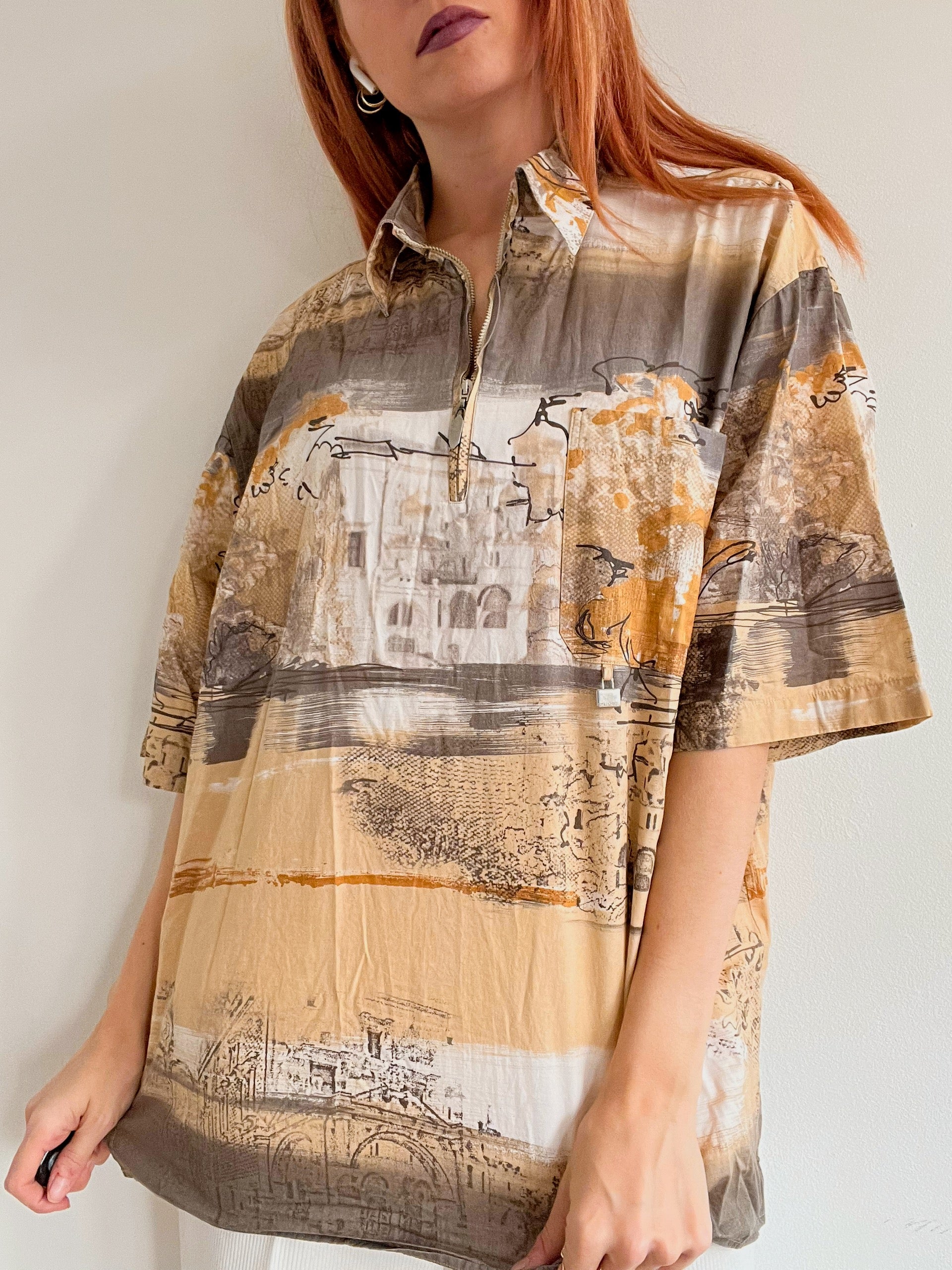 Chemise vintage beige à motifs L