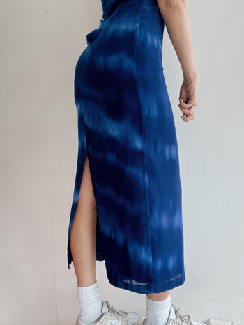 Robe longue vintage bleue tie and dye à bretelles  XS/S