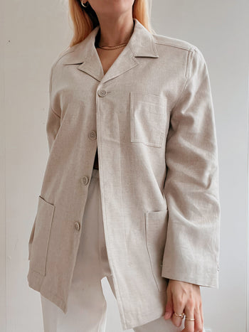 Veste blazer vintage beige en lin L