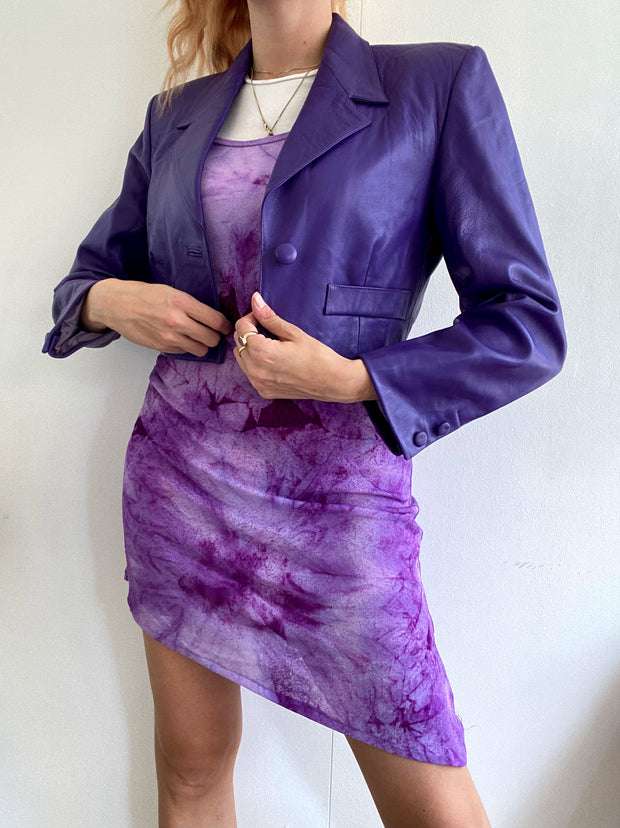 Veste courte vintage en cuir violette S
