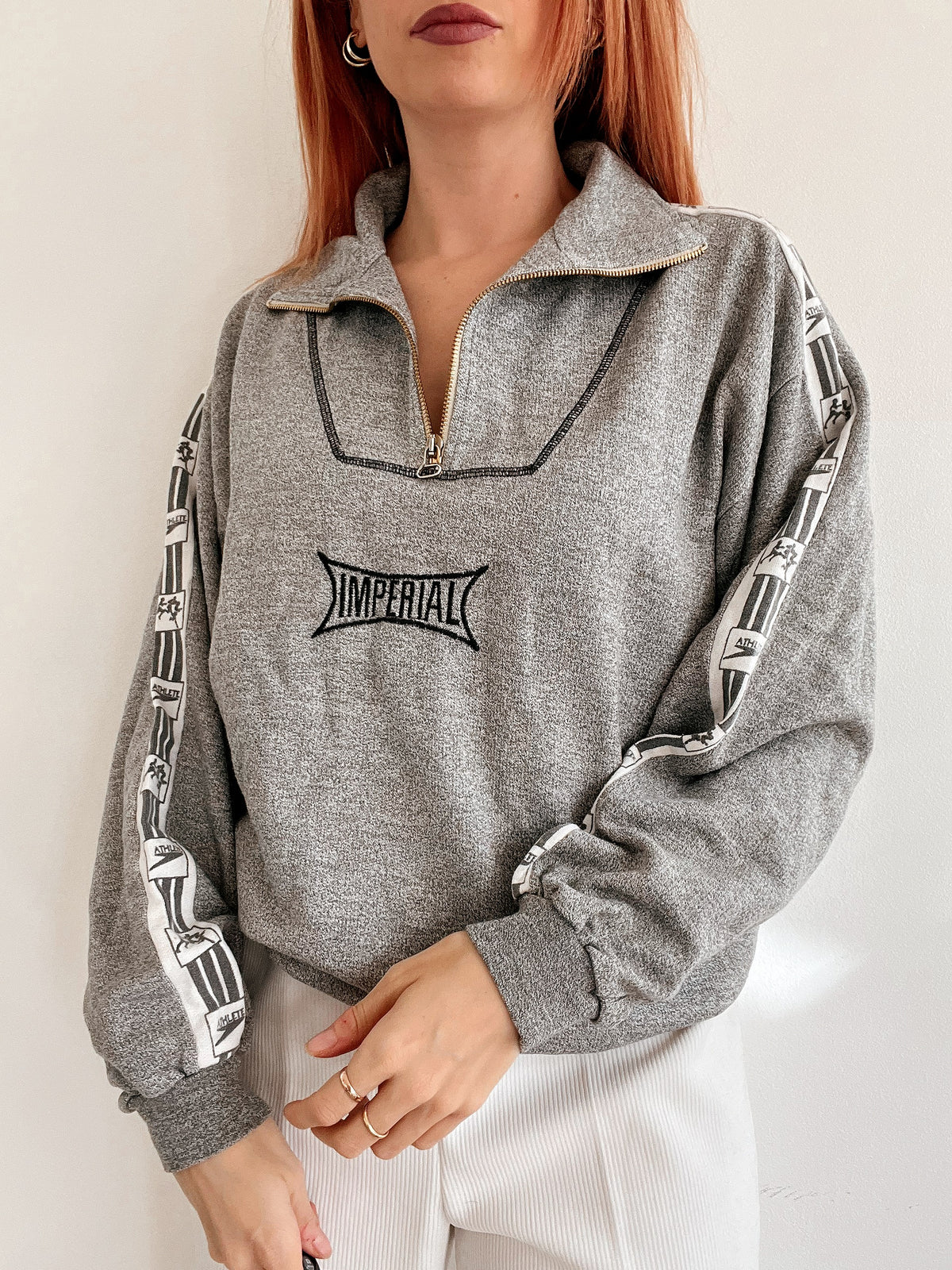 Dunkelgrauer Vintage-Pullover mit Reißverschluss L