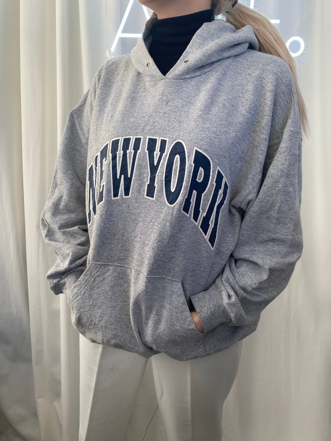 Pull USA à capuche gris  "New York"