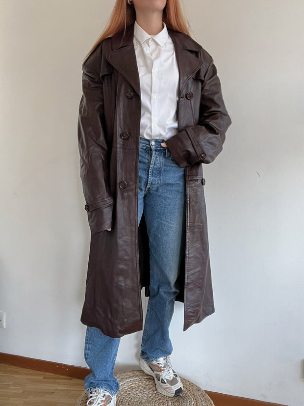 Trench coat bordeaux vintage en cuir L