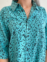 Chemise Vintage 80/90s turquoise à motifs