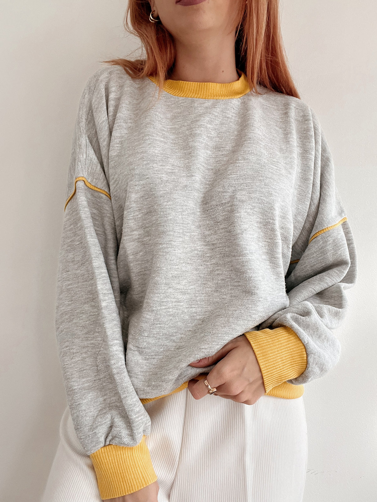 Vintage grauer und gelber Pullover L