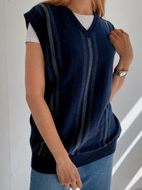 Gilet vintage sans manche en laine bleu foncé