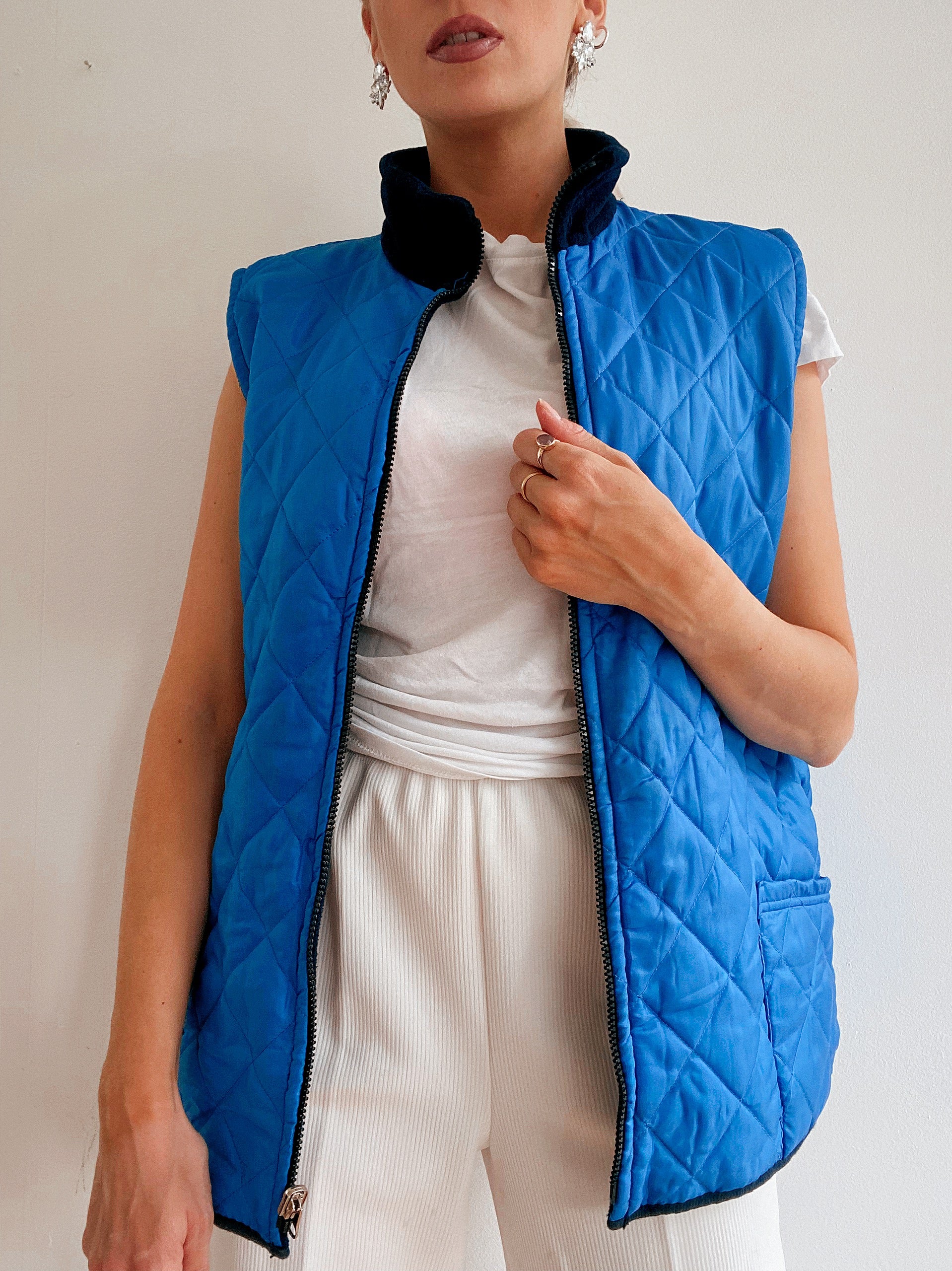 Gilet vintage sans manches réversible matelassé bleu   L