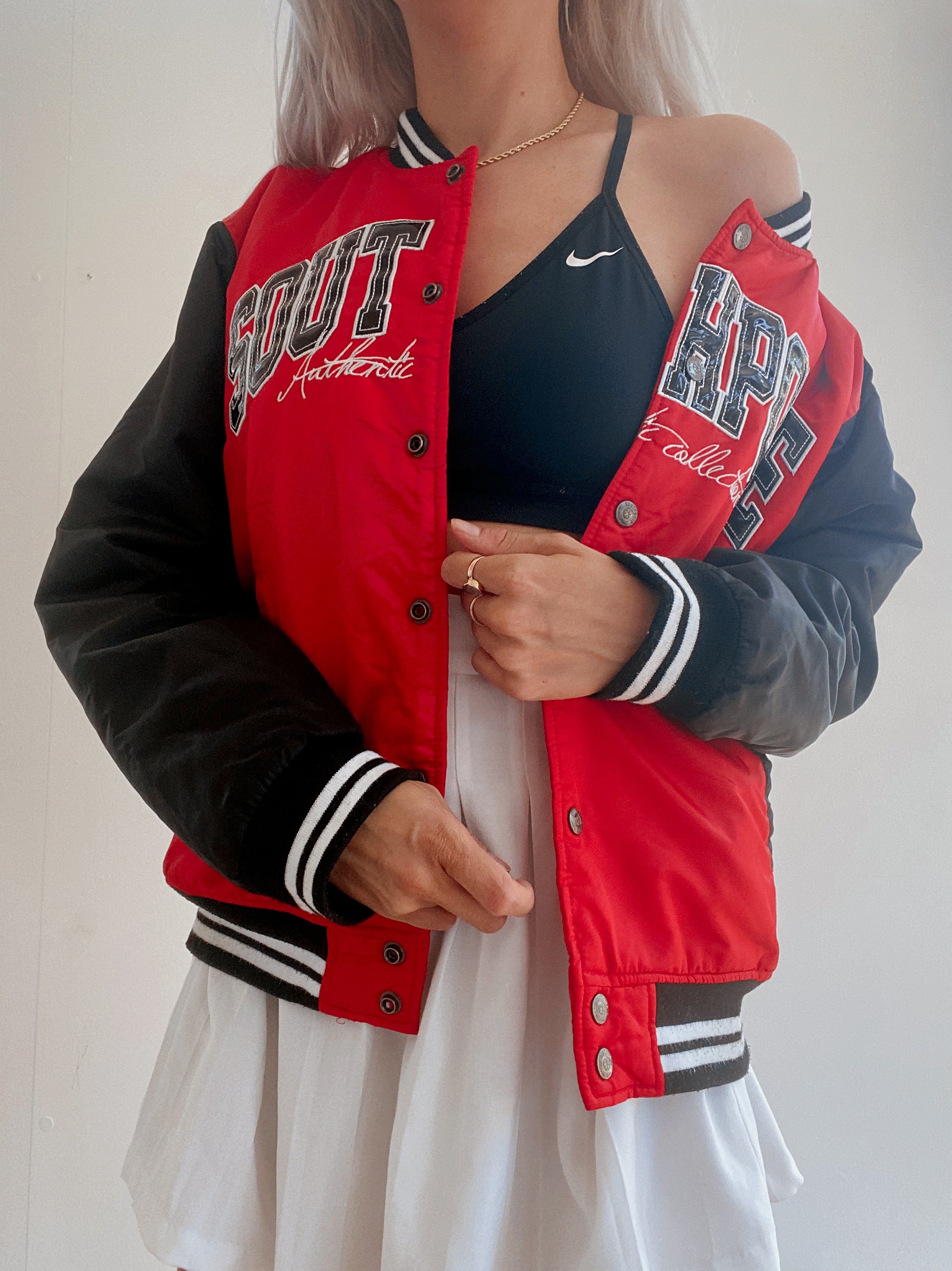 White and blue jacket with orange collar Adidas XL