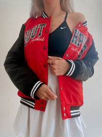 Rote und schwarze Bomberjacke L 