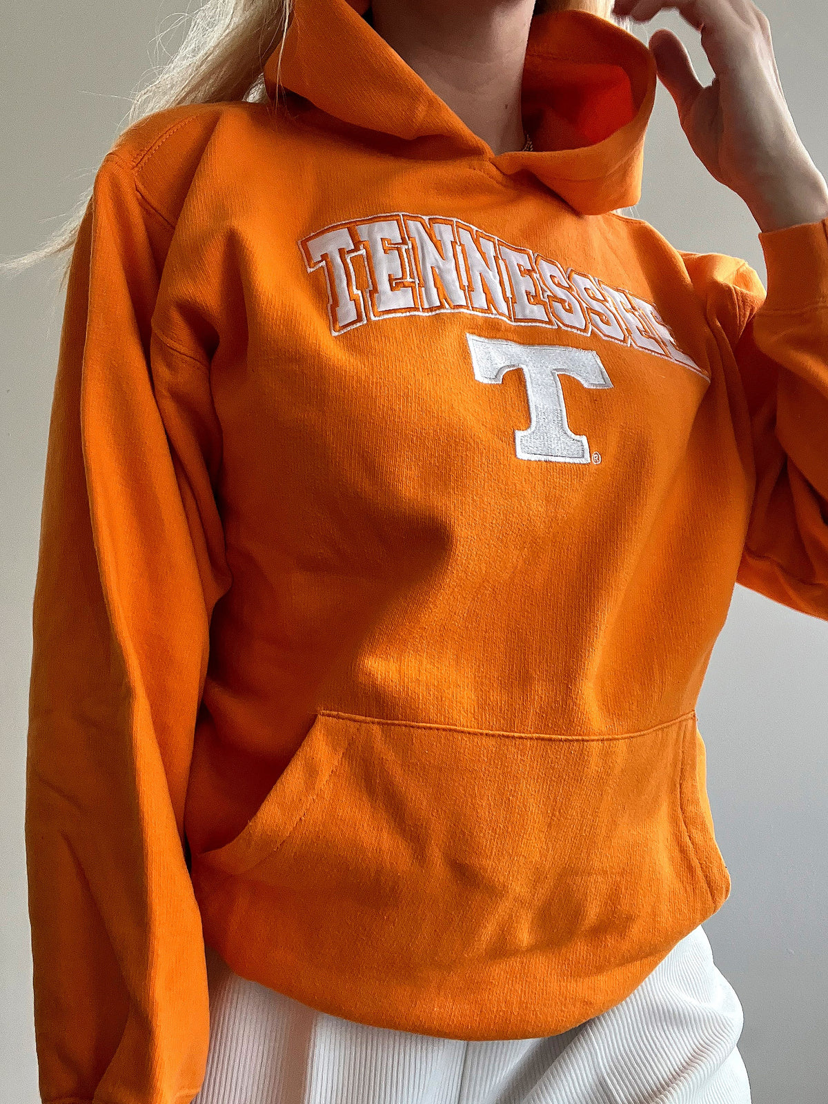 White and blue jacket with orange collar Adidas XL