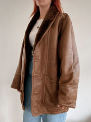 Manteau en mouton retourné cuir brun intérieur brun foncé L/XL