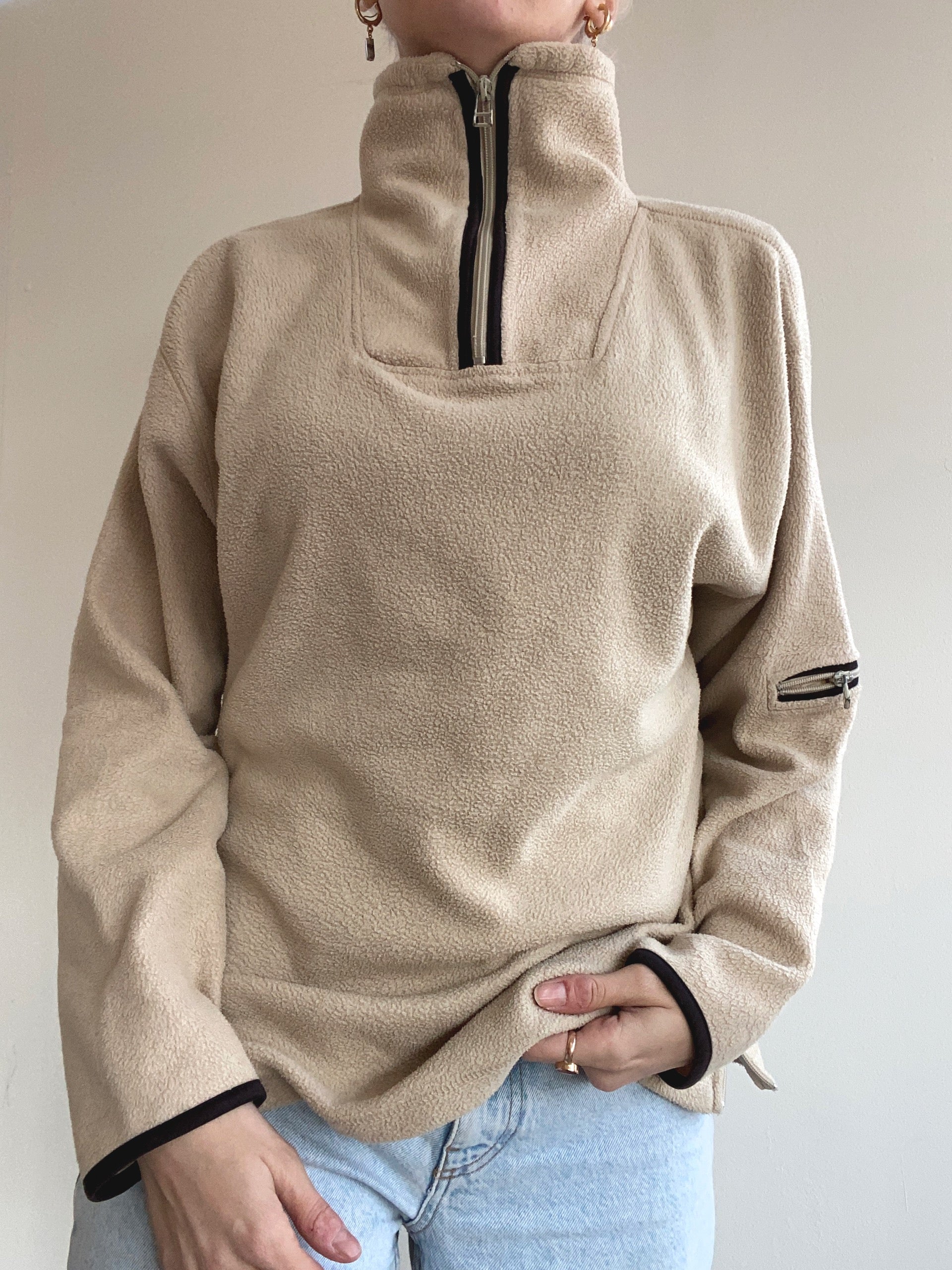 Beigefarbenes Fleece mit Reißverschluss L