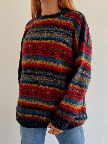 Pull vintage en laine multicolore