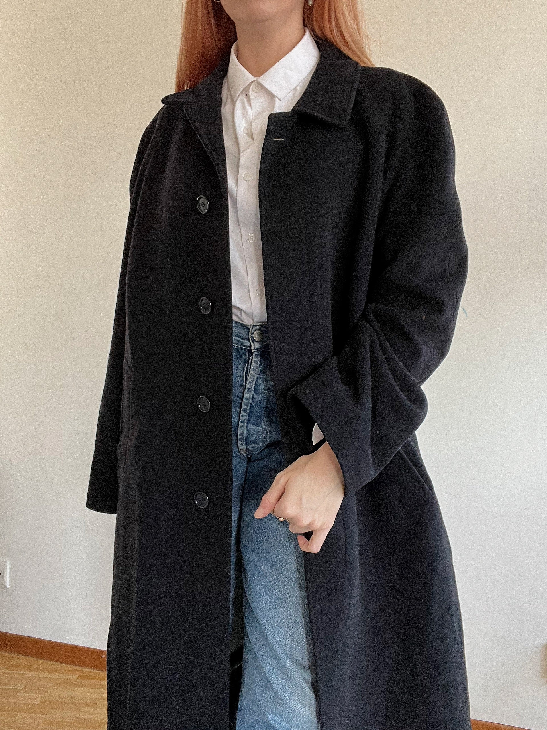 Marineblauer Vintage-Wollmantel L