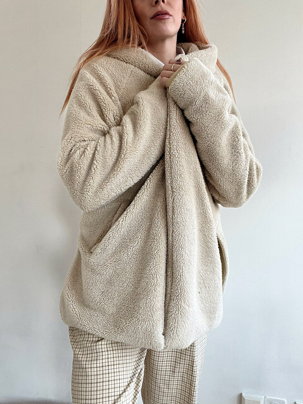 Cremefarbene Teddybär-/Fleecejacke XL