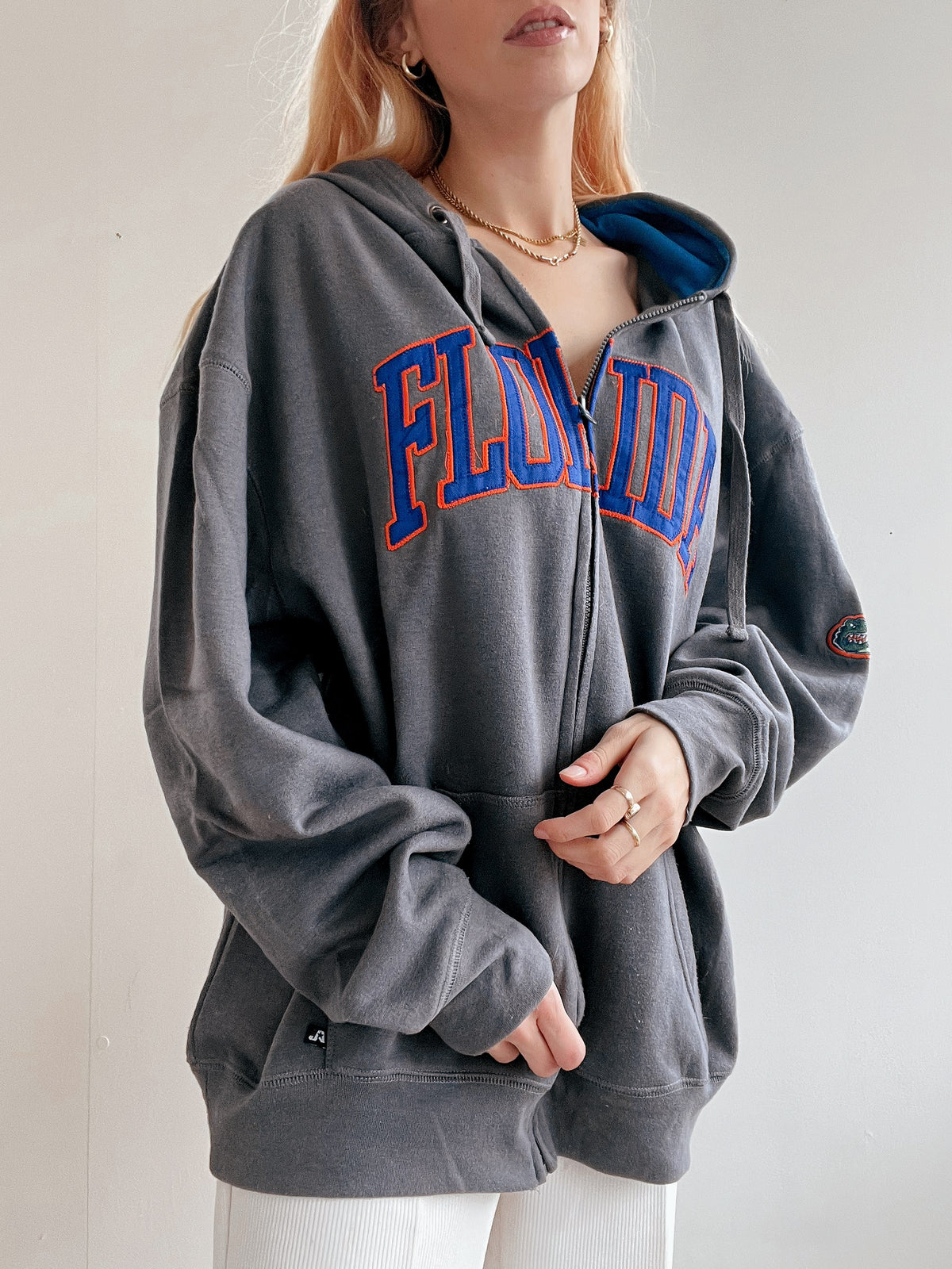 White and blue jacket with orange collar Adidas XL