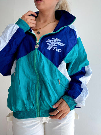 Veste de jogging vintage bleue et turquoise L