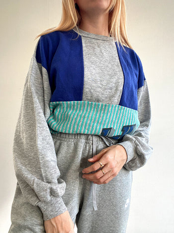 Pull vintage bleu gris et turquoise M