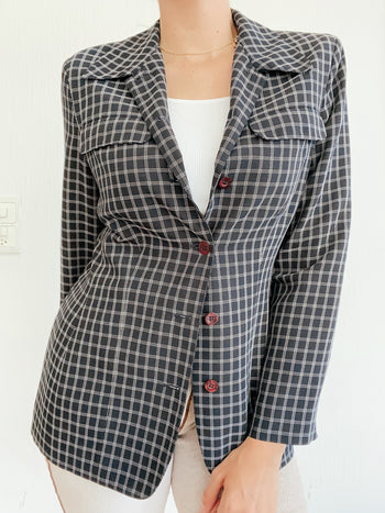 Dark blue checked blazer jacket M