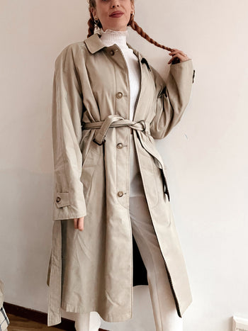 Trench coat vintage beige reversible laine khaki/brun L oversized