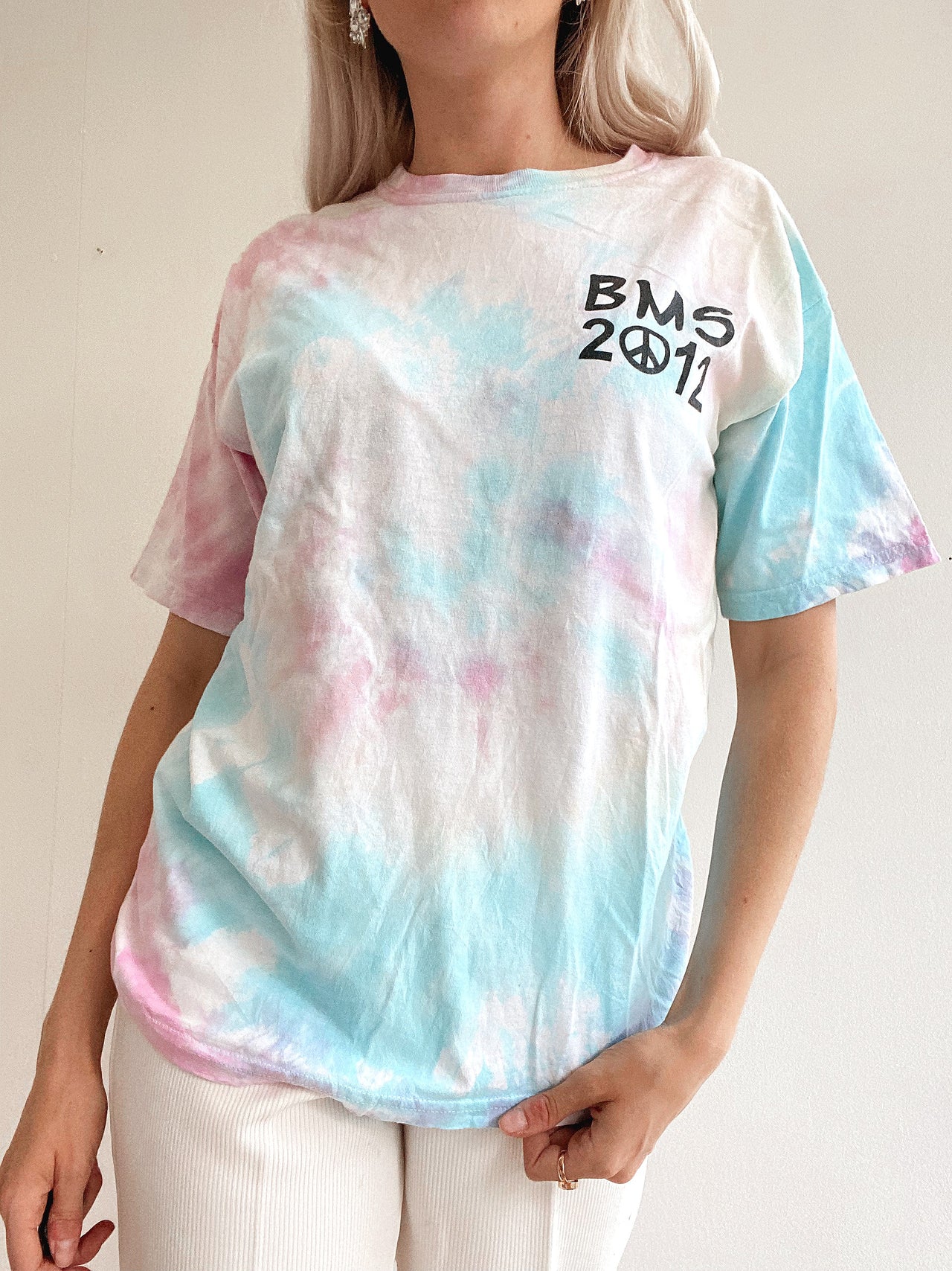 T-shirt vintage blanc bleu rose tie and dye M